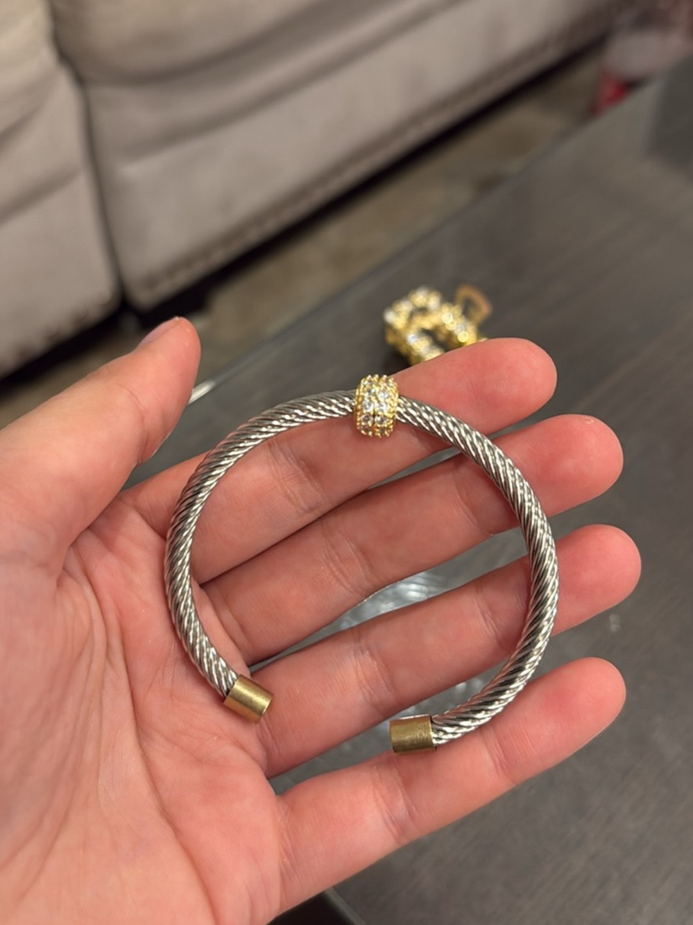 Gold & Silver Cable Cuff Bracelet with Pave Accent